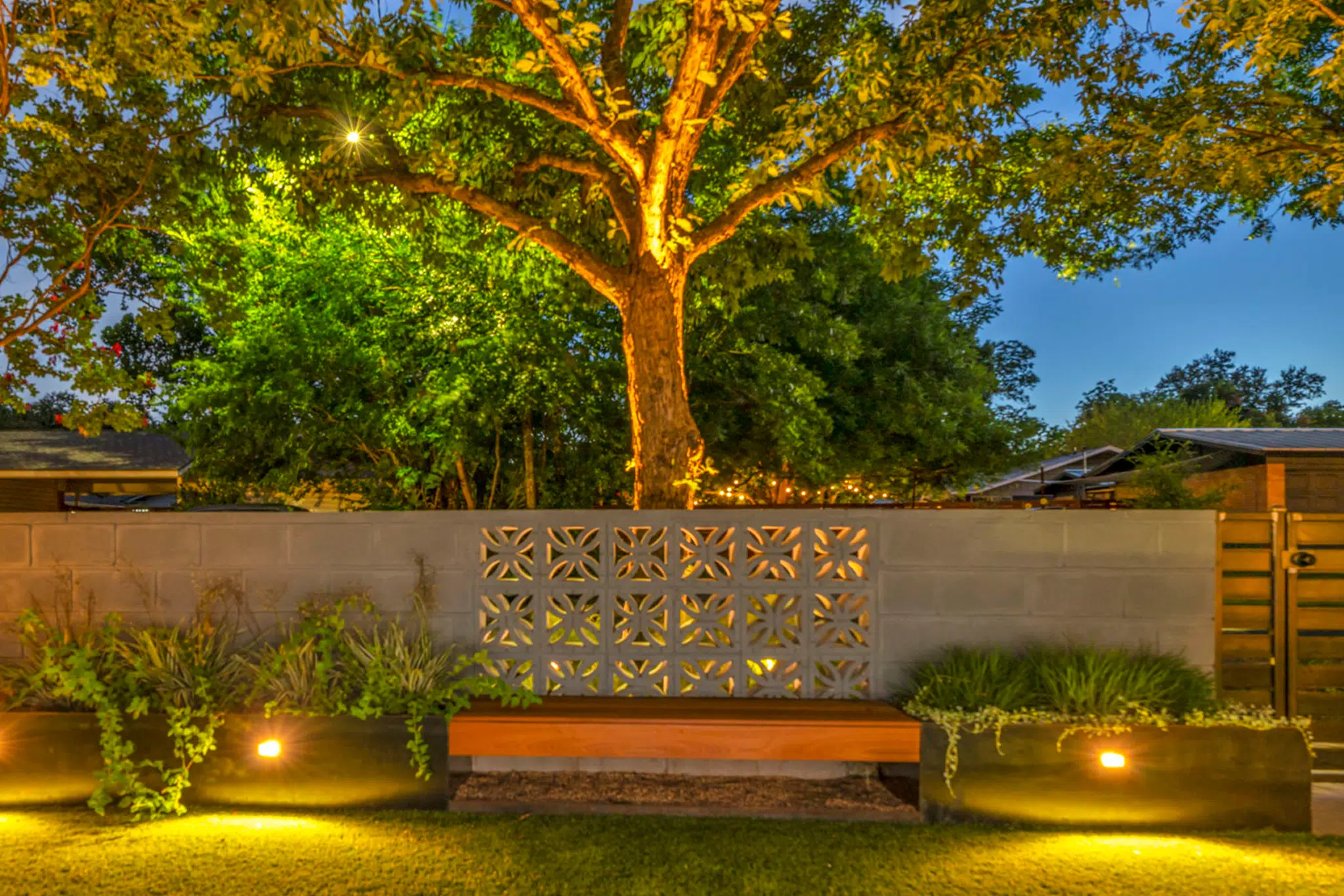 Garden lit after dark